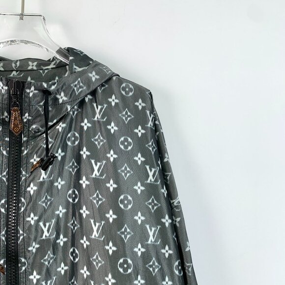Louis Vuitton Black & Gray Logo Print Hooded Zipper Jacket 38 S Polyester/Silk - Picture 6 of 7